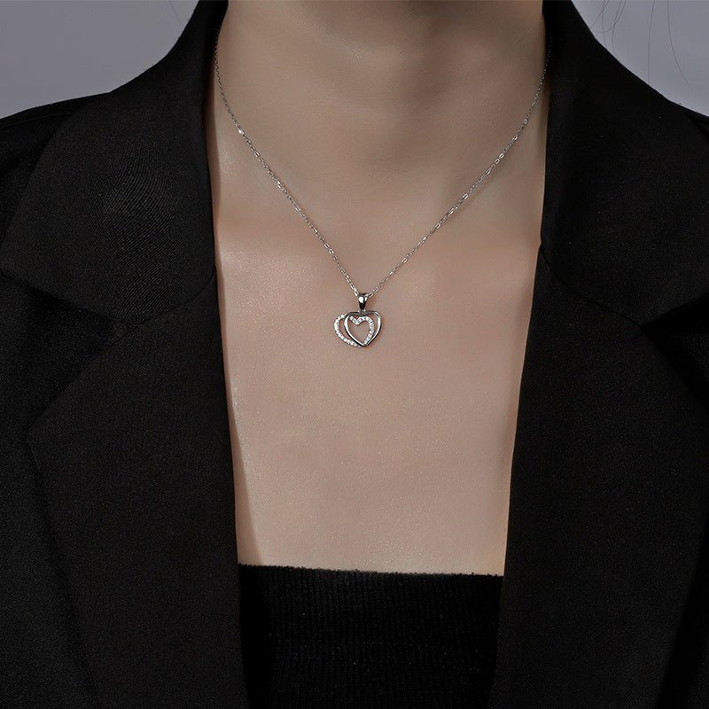 Elegant Sterling Silver Double Heart Necklace for Women - Summer Collection