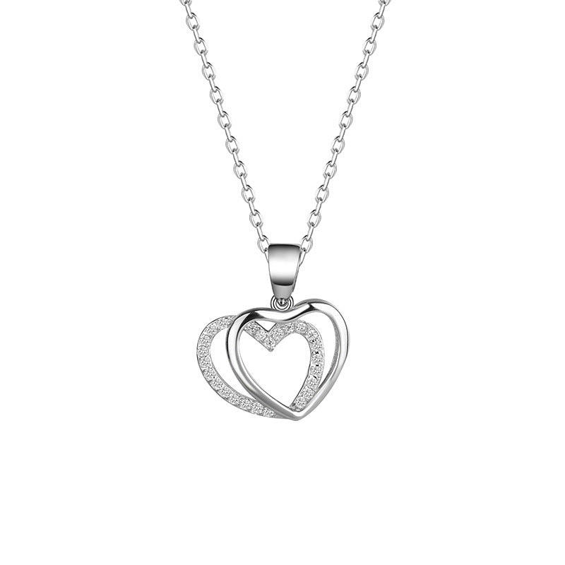 Elegant Sterling Silver Double Heart Necklace for Women - Summer Collection