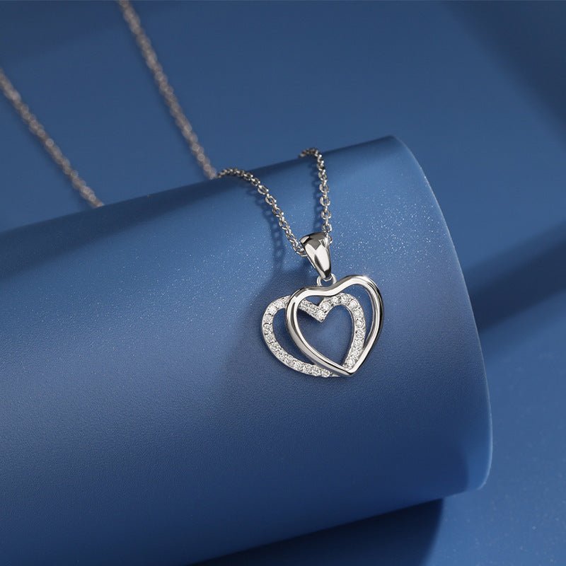 Elegant Sterling Silver Double Heart Necklace for Women - Summer Collection