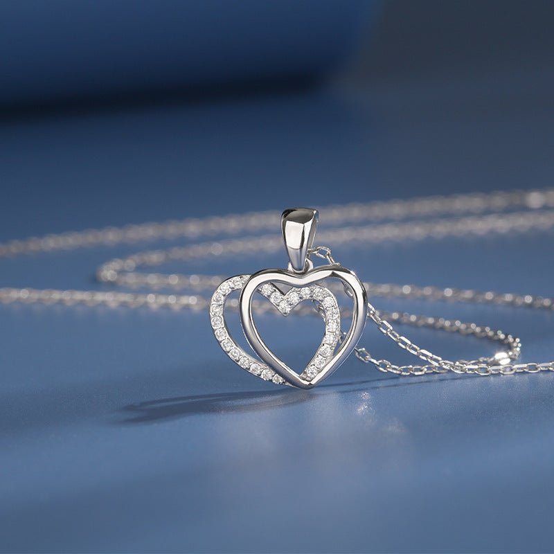 Elegant Sterling Silver Double Heart Necklace for Women - Summer Collection