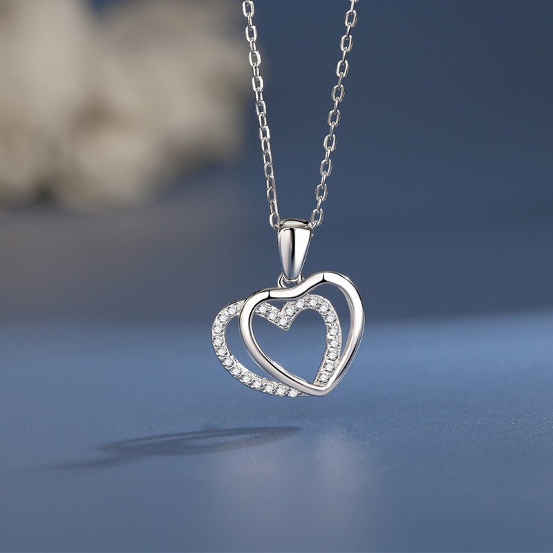 Elegant Sterling Silver Double Heart Necklace for Women - Summer Collection