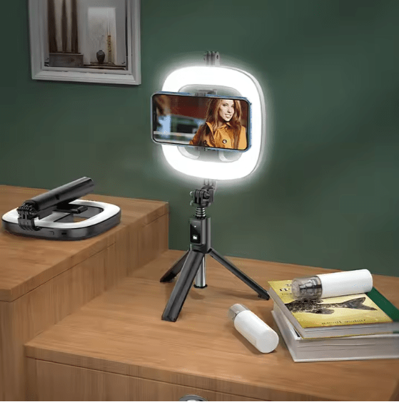 Hoco LV03 Light Live Streaming Stand: Portable, Extendable Selfie Stick Tripod with Ring Light