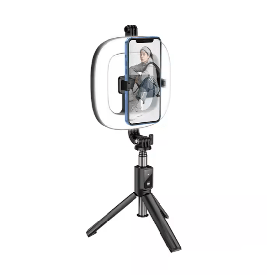 Hoco LV03 Light Live Streaming Stand: Portable, Extendable Selfie Stick Tripod with Ring Light