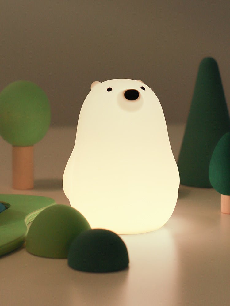 Adorable White Bear Silicone Pat Light: Soft LED Sleep Night Light