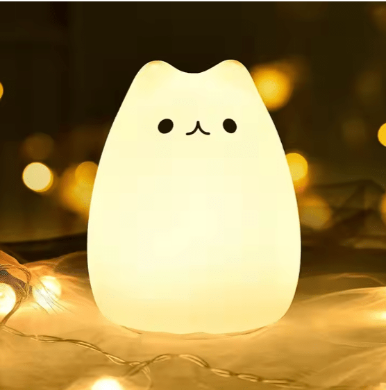 Adorable Squishy Cat LED Night Light: Soft Silicone, 8 Color Changing Lamp