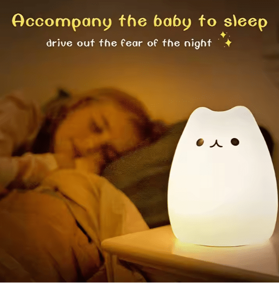 Adorable Squishy Cat LED Night Light: Soft Silicone, 8 Color Changing Lamp